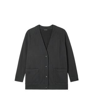 Eileen Fisher Terry Long Cardigan NWOT L Black Organic Cotton Quiet Luxury lagen